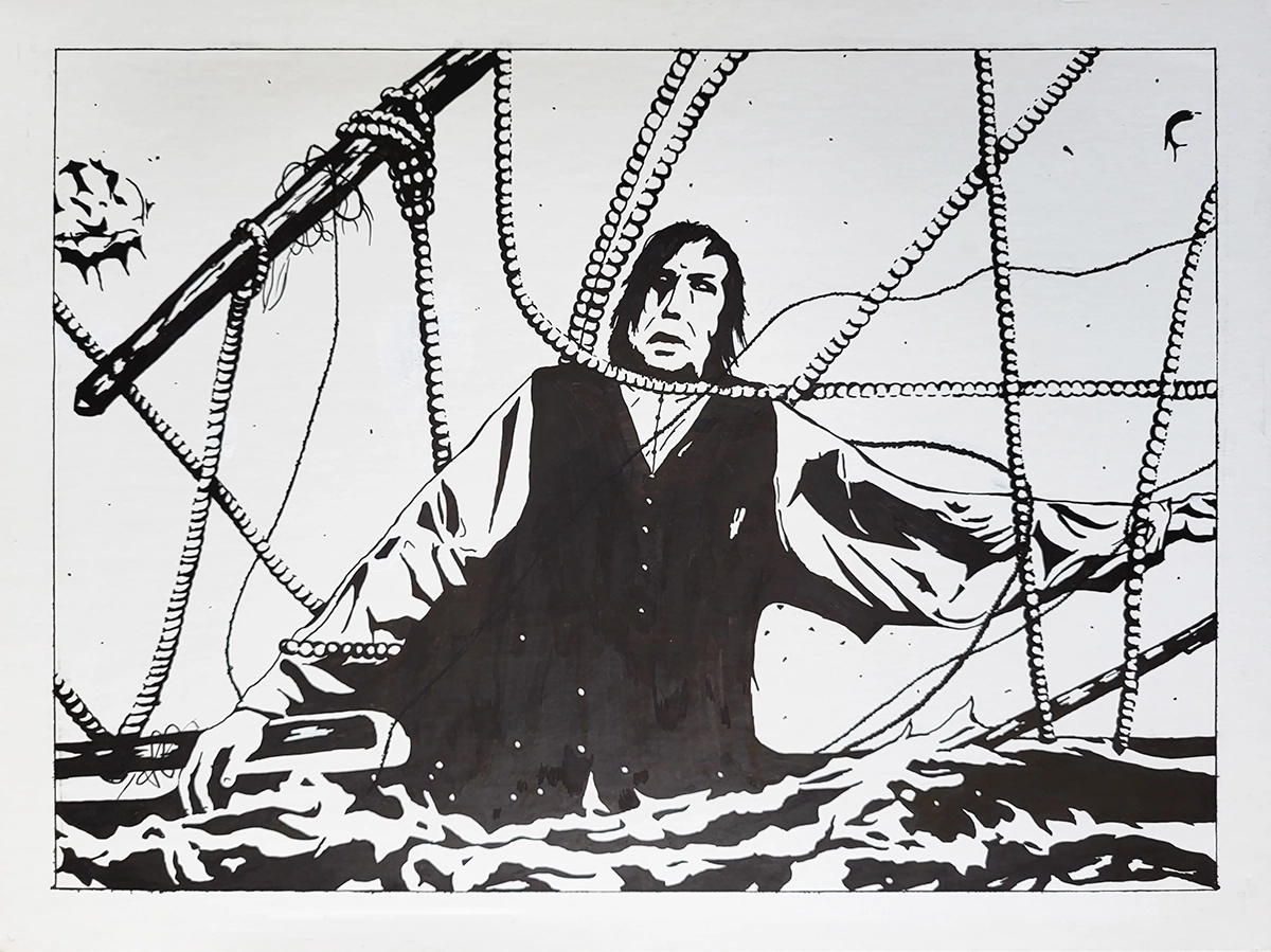 Captain Ahab, Two Toned Black and White Drawing