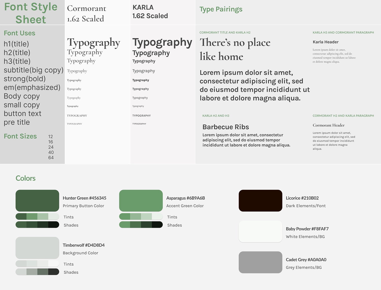 Blossom & Bloom Typography and Color Sheet