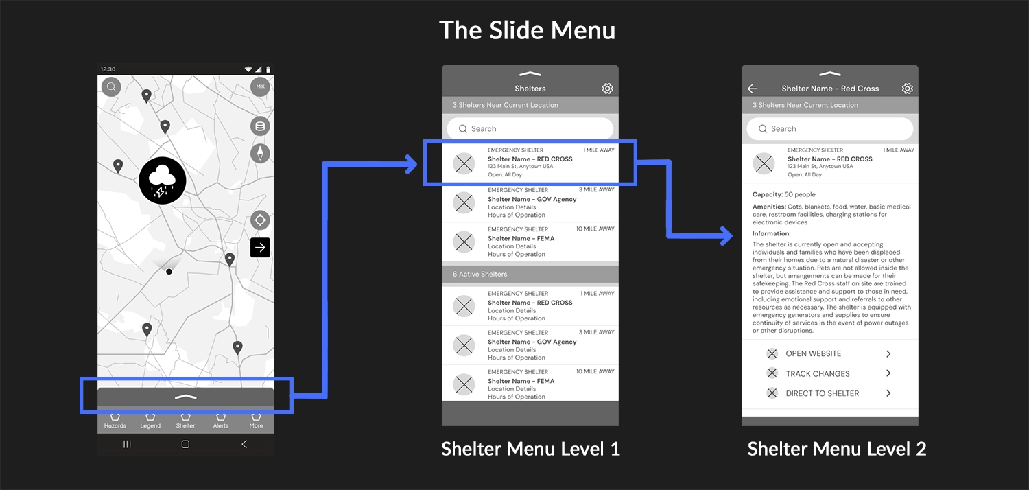 Shelter Seeker Lo-Fidelity Slide Menu